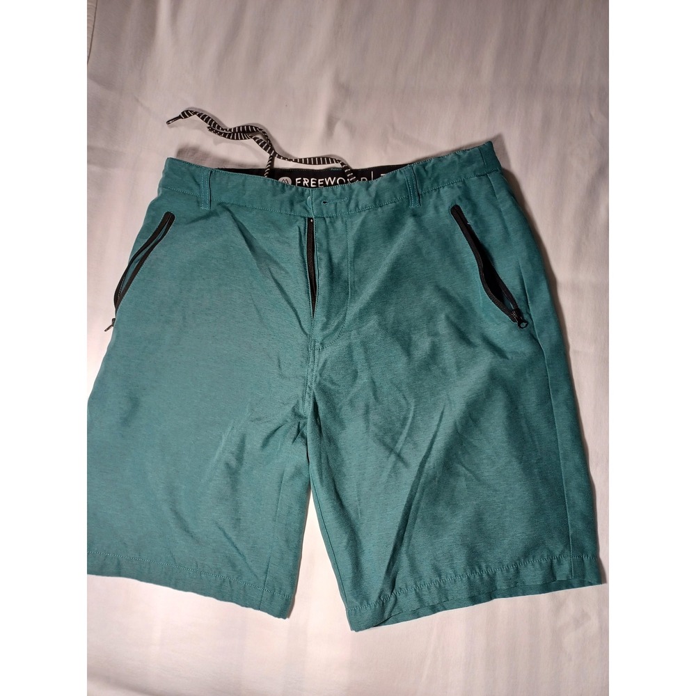 FREERWORLD Hybrid swin trunks Mens Size 32 Teal Flat Front Casual